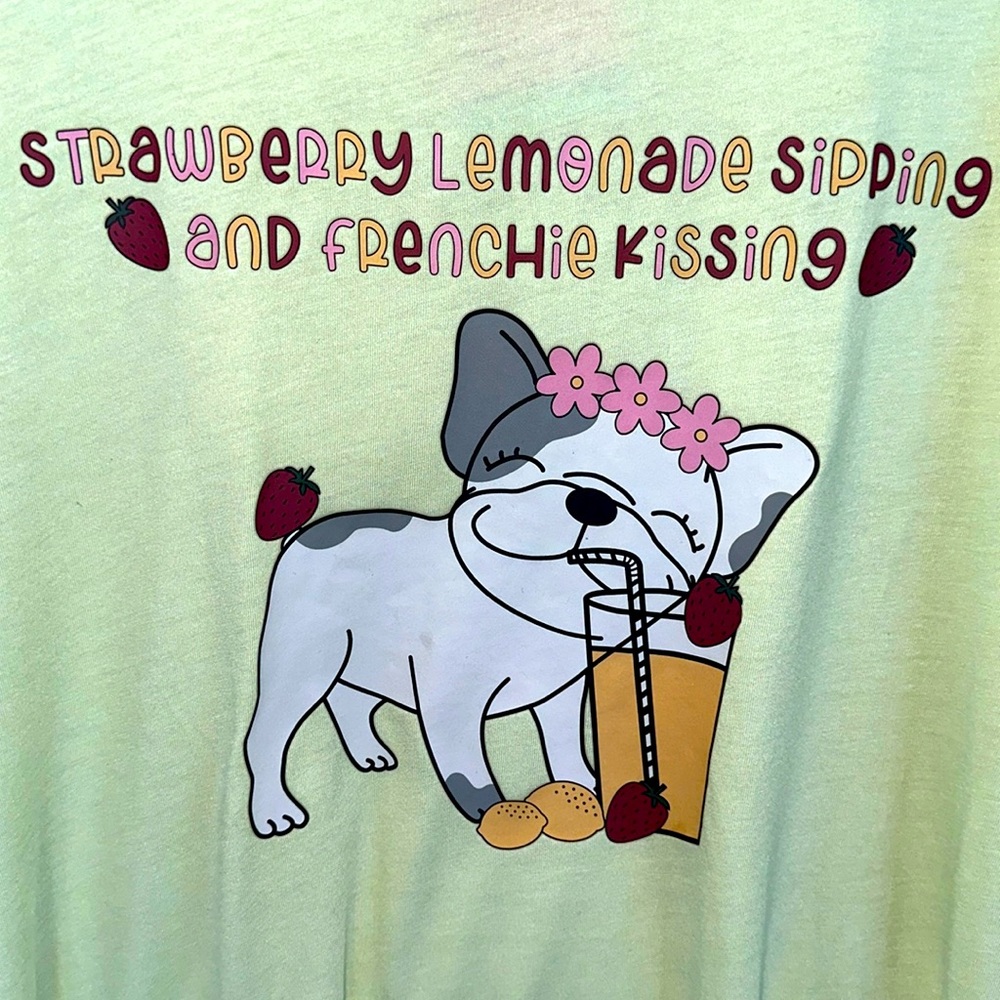 NWT Frenchie Friends French Bulldog t-shirt XL light lime green lemonade kisses